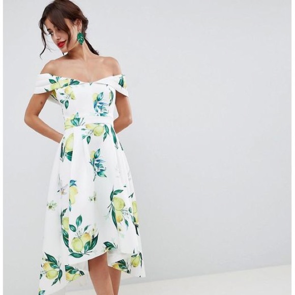 ASOS Dresses & Skirts - ASOS Lemon Print, High-Low Off the Shoulder Dress